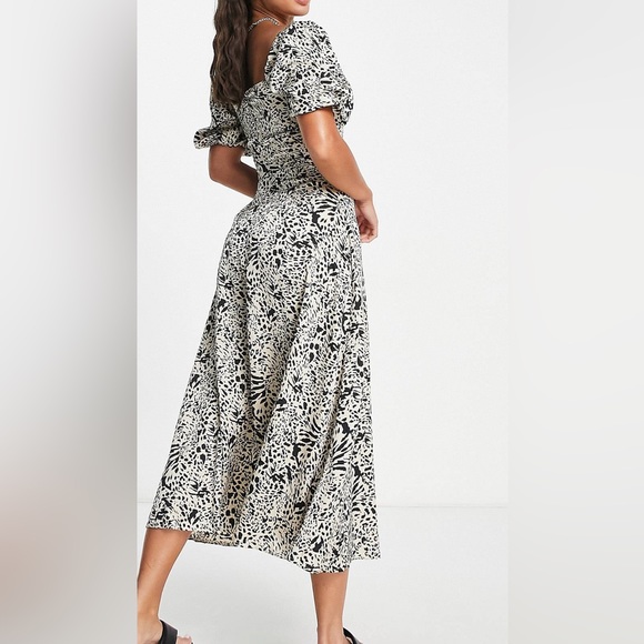 [NWT] Missguided Tall Milkmaid Midaxi Puff Sleeve Animal Print Dress - Picture 2 of 3